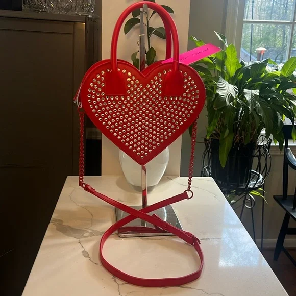 Betsey Johnson Heart Crossbody Red Purse w/ Rhinestones COLOVY-R NWT - Picture 3 of 17